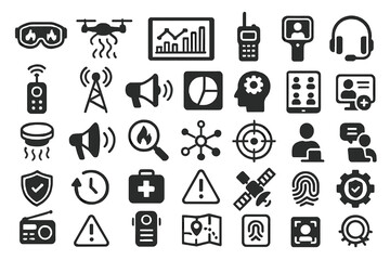 Fototapeta premium Emergency response and communication icon set with tech and alerts