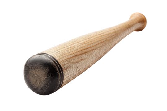 Wooden baseball bat with black handle isolated on black background, cut out
