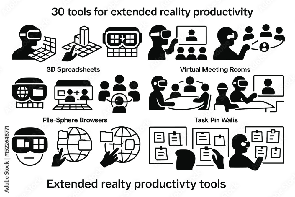 Poster extended reality productivity tools showcase with various applications and features