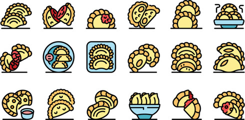 Colorful variety of dumplings and pastries in playful cartoon style