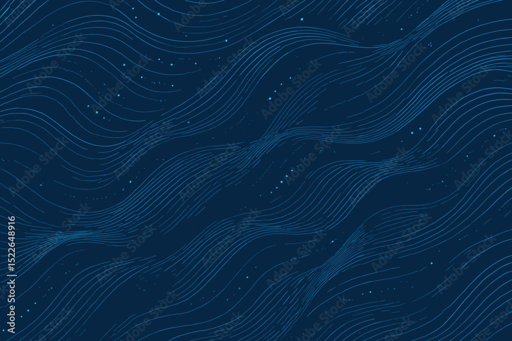 Poster wavy blue pattern with flowing lines and dots creating a serene abstract background