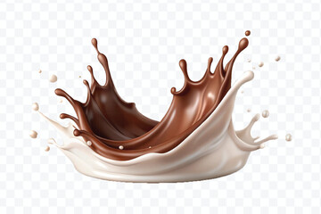 abstract 3d smooth chocolate and milk splashes in different style isolated on transparent background