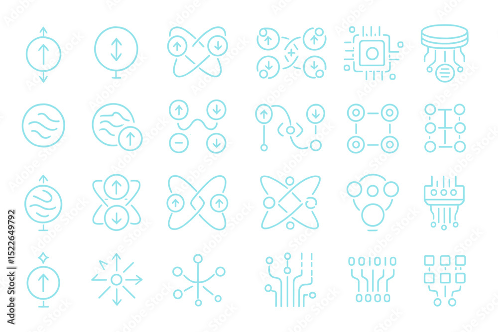 Poster geometric design featuring abstract symbols representing connectivity and technology in a minimalist