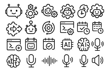 Fototapeta premium Icon collection depicting various aspects of artificial intelligence and technology concepts
