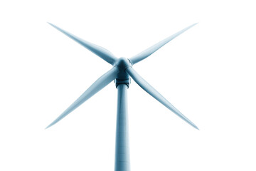Fototapeta premium Upward view of modern wind turbine against clear sky for renewable energy, cut out