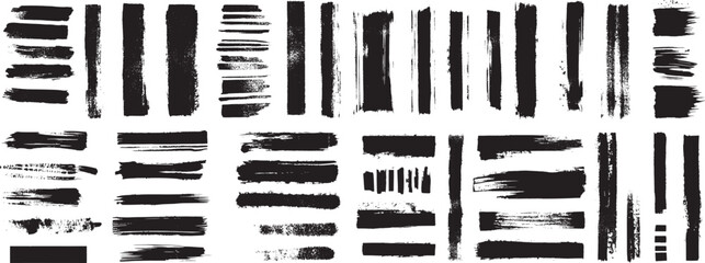 Grunge Brush Strokes Collection, Vector Illustration on White Background.