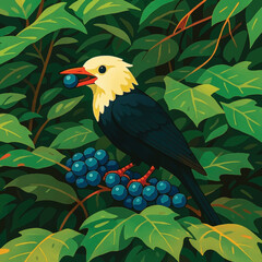 Adobe Illustrator Artwork Exotic Fruit-Eating Bird in Tropical Forest