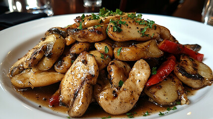 Delicious plate of grilled mushrooms and vegetables, a tasty and healthy food option