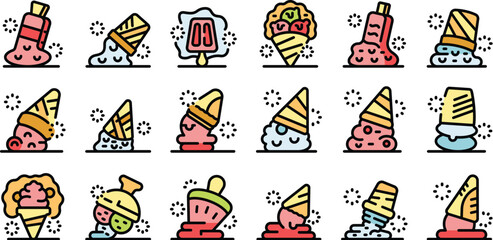 Colorful icons depict various ice cream types melting, symbolizing the fleeting enjoyment of frozen desserts on a hot day