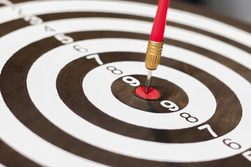 Dart hitting the center of the dartboard business target concept
