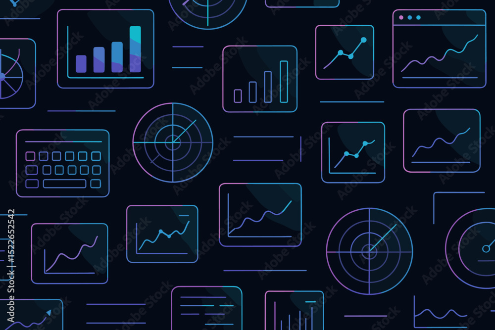 Poster visual representation of data analysis elements in a modern digital design