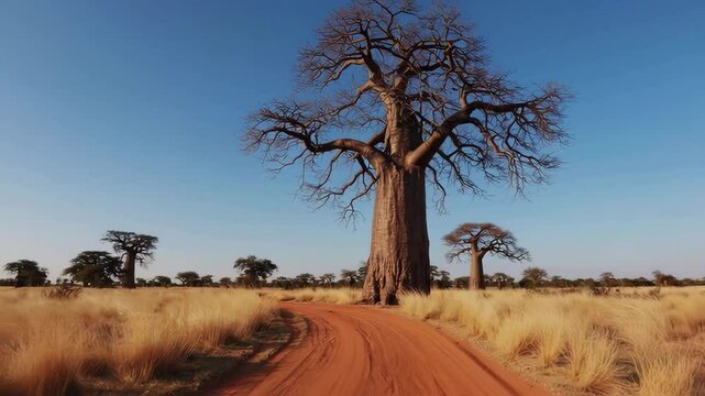 Majestic baobab tree dominating african savannah landscape