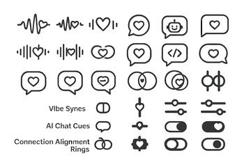 Graphic design collection of symbols representing connection and communication for modern digital interaction