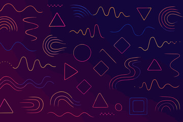 Abstract geometric shapes and lines create vibrant pattern in a dark background