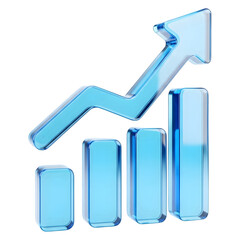 Blue Glass Growth Chart Upward Trend Arrow 3D Render