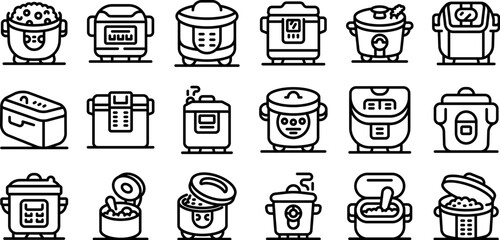 Rice cooker icons set. Rice cooker icons set, simple style, cooking steaming hot food