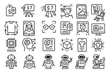 Various symbols representing technology, commerce, and artificial intelligence in a modern setting