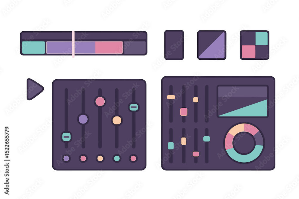 Poster vector graphic design of colorful control elements and sliders for user interfaces and applications