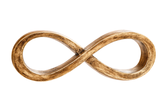 Golden wooden infinity symbol on white background, cut out