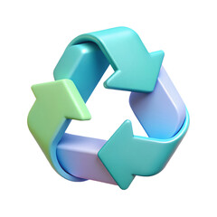 3D Rendered Recycling Symbol with Arrows on Transparent Background