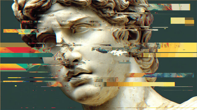 Glitch art digital manipulation of a classical statue, david, futuristic, surreal