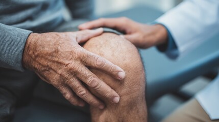 Fototapeta premium Senior patient with arthritis or parkinson’s in doctor consultation room