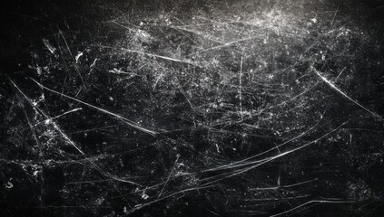 Ultra quality image of black background with scratches and marks, top view. Dark grunge texture of old paper or leather surface with cracks. Abstract dark backdrop for design. Black.