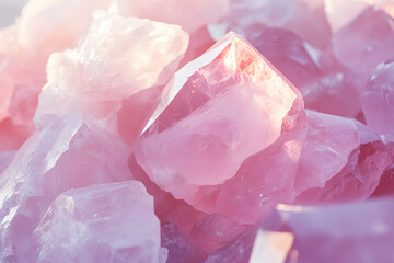 Close-Up of Rose Quartz Crystals with Soft Pink Glow