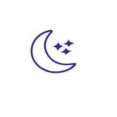 A simple line drawing of a crescent moon with three small stars nearby