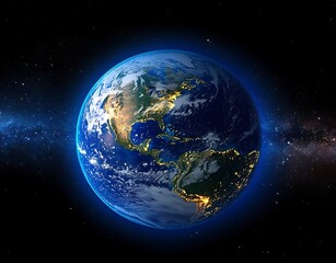 Fototapeta premium Planet Earth with detailed relief and atmosphere. Day and Night.,