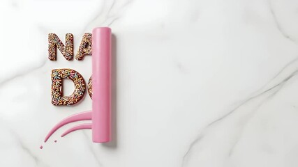 Realistic sprinkle letter graphic on marble with animated icing swirl for national donut day - Powered by Adobe