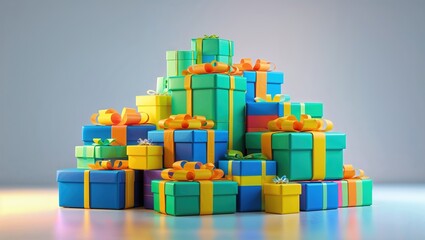 Fototapeta premium Presents wrapped in vibrant colors and neatly arranged create a festive atmosphere in a warm indoor space. The minimalist design enhances the holiday spirit without overwhelming the senses