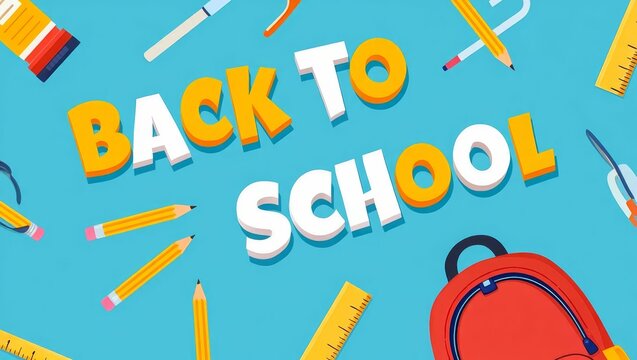 School education concept in cartoon style. Back to school. Welcome text on chalkboard with colored pencils and space for text.