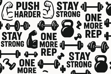 Obraz premium Motivational gym design featuring weights and fitness phrases encouraging strength training and perseverance