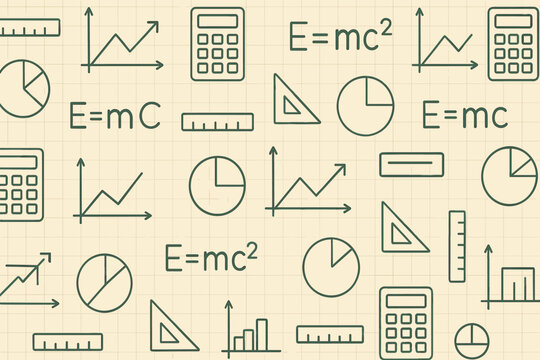 Seamless math pattern with graphs, calculators, and formulas