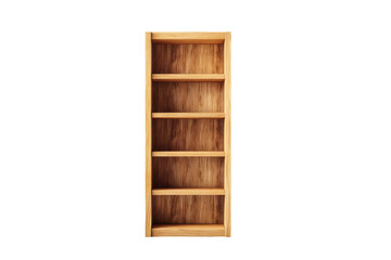 Tall wooden bookshelf with multiple shelves against white background, cut out