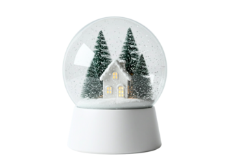 Christmas snow globe with house scene isolated on transparent background