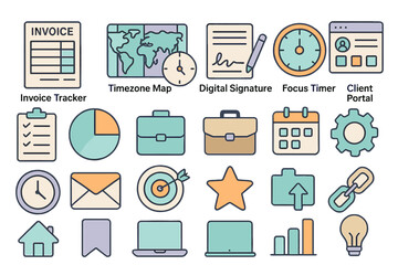Colorful business UI icons for digital workflow and productivity apps