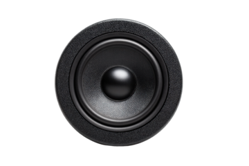 High-quality black audio speaker on black background, cut out