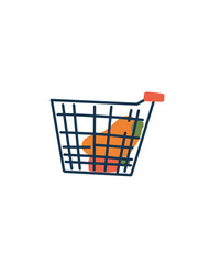  shopping cart with groceries, vector shopping icon