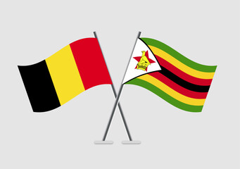 Belgium and Zimbabwe vector flags on clean abstract background