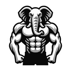 A muscular elephant mascot, white background, Minimalist simplified Mascot On White Background