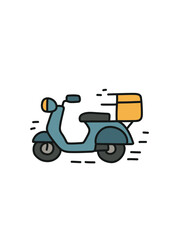 Obraz premium scooter delivers food box, vector scene of fast delivery