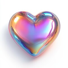 Holographic Heart. Realistic 3D Illustration of Iridescent Heart Design on White Background