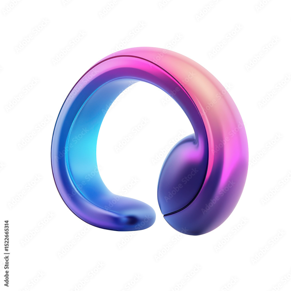 Poster luminous ring gradient 3d render design element iridescent flow chrome on transparent background