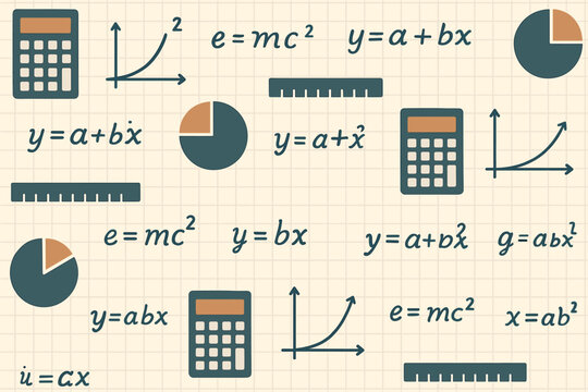 Seamless pattern of math formulas, graphs, and calculators