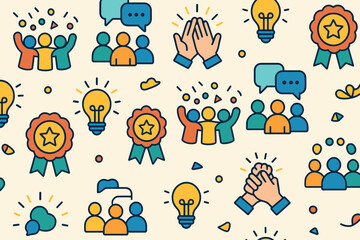 Colorful seamless pattern of teamwork and celebration icons