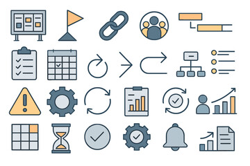 Project planning and task management icons with charts and tools