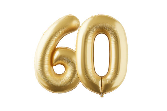 Golden number 60 balloon celebration isolated on white background, cut out