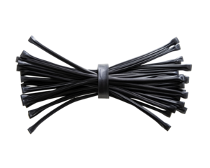 Bundle of cable ties fasteners securing equipment wires